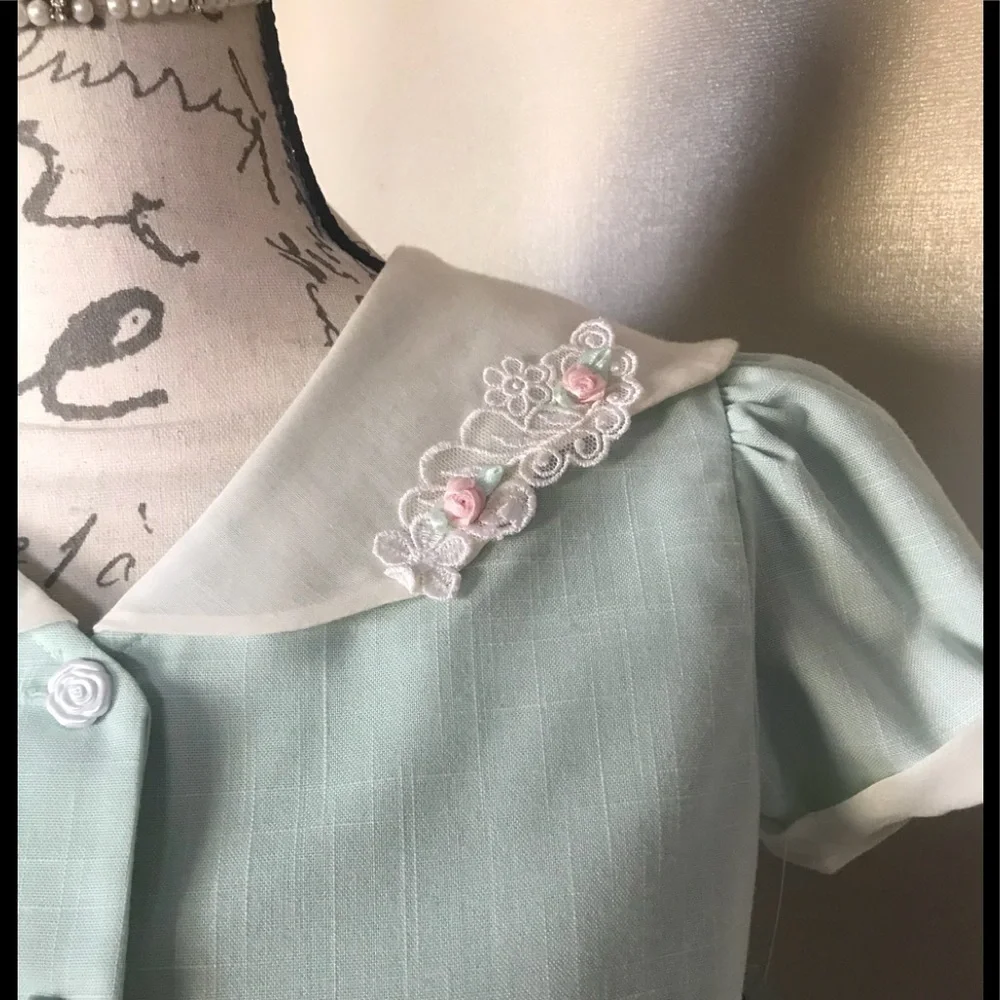 Rare Vintage Sage  2-piece Swiss Rose Collar Dress NWT
